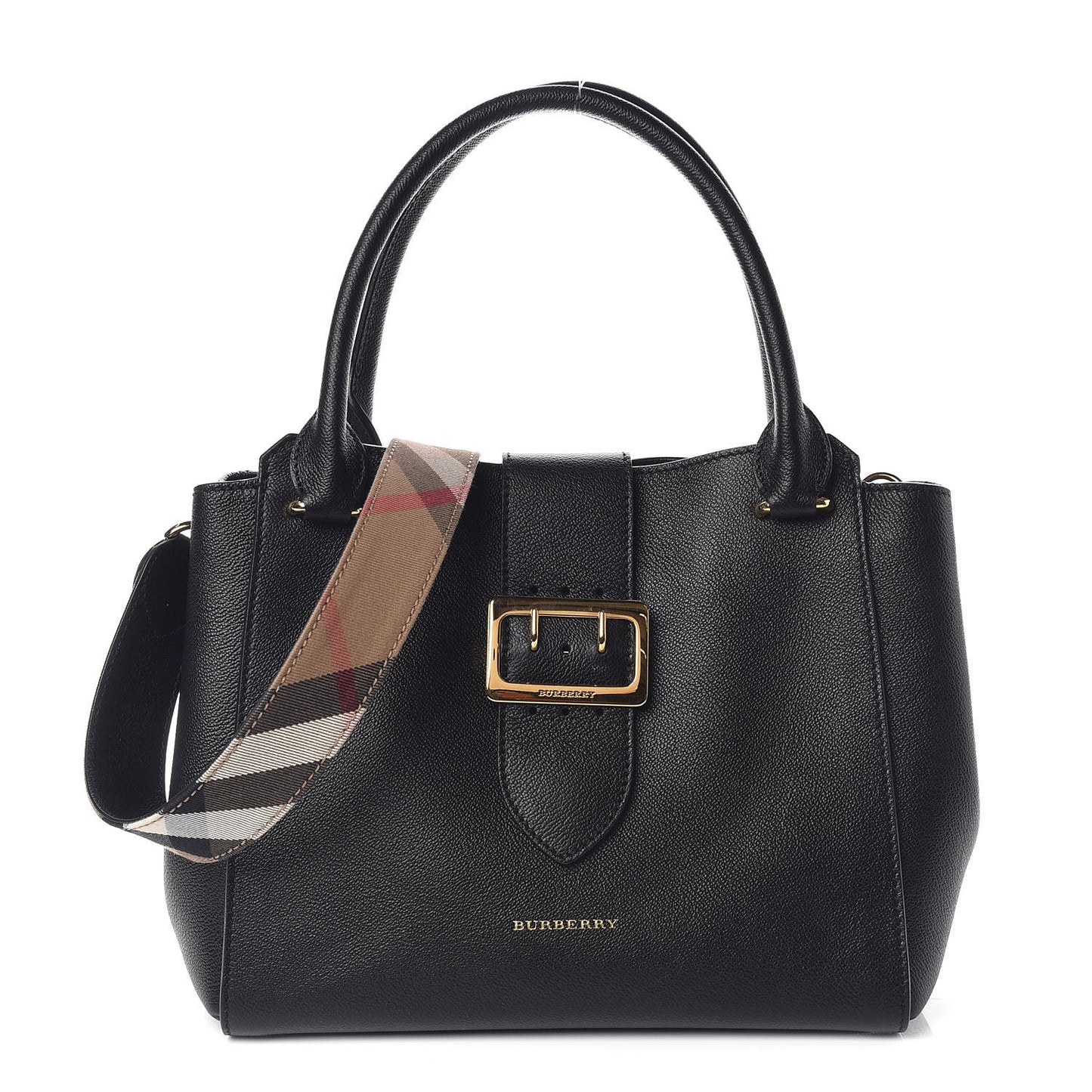 Soft Grain Calfskin Medium Buckle Tote Black