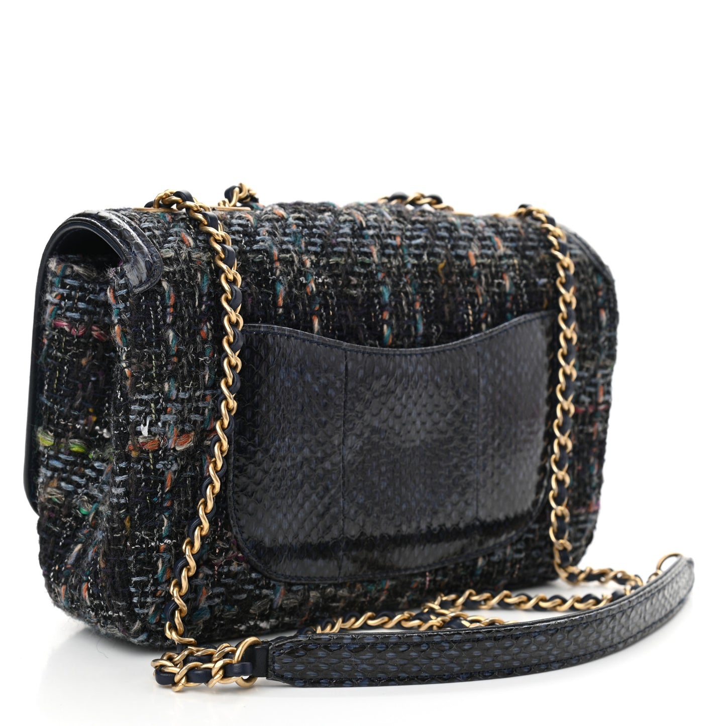 Tweed Watersnake Quilted Medium CC Filigree Flap Blue