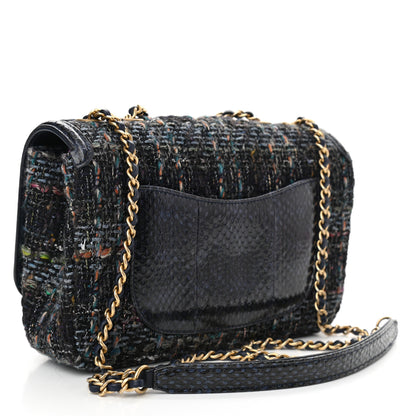 Chanel Tweed Watersnake Quilted Medium CC Filigree Flap Blue 3 of 10