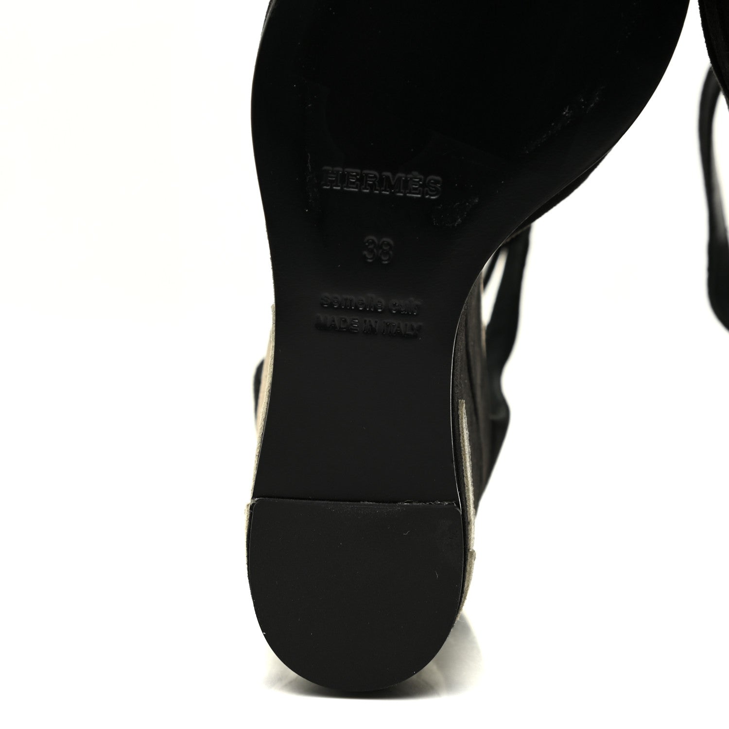 Hermes Suede Goatskin Tournis Wedge Sandals 38 Black 9 of 11