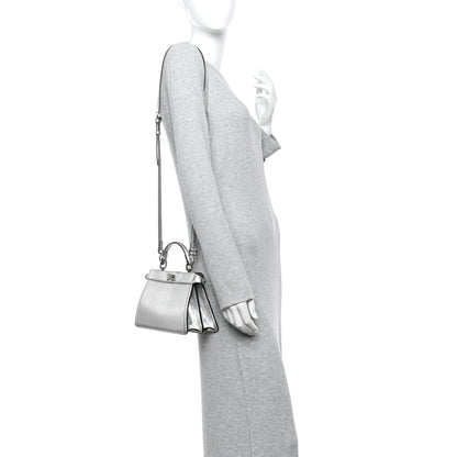 Fendi Metallic Karung Petite Peekaboo I SEE U Satchel Argento 2 of 15