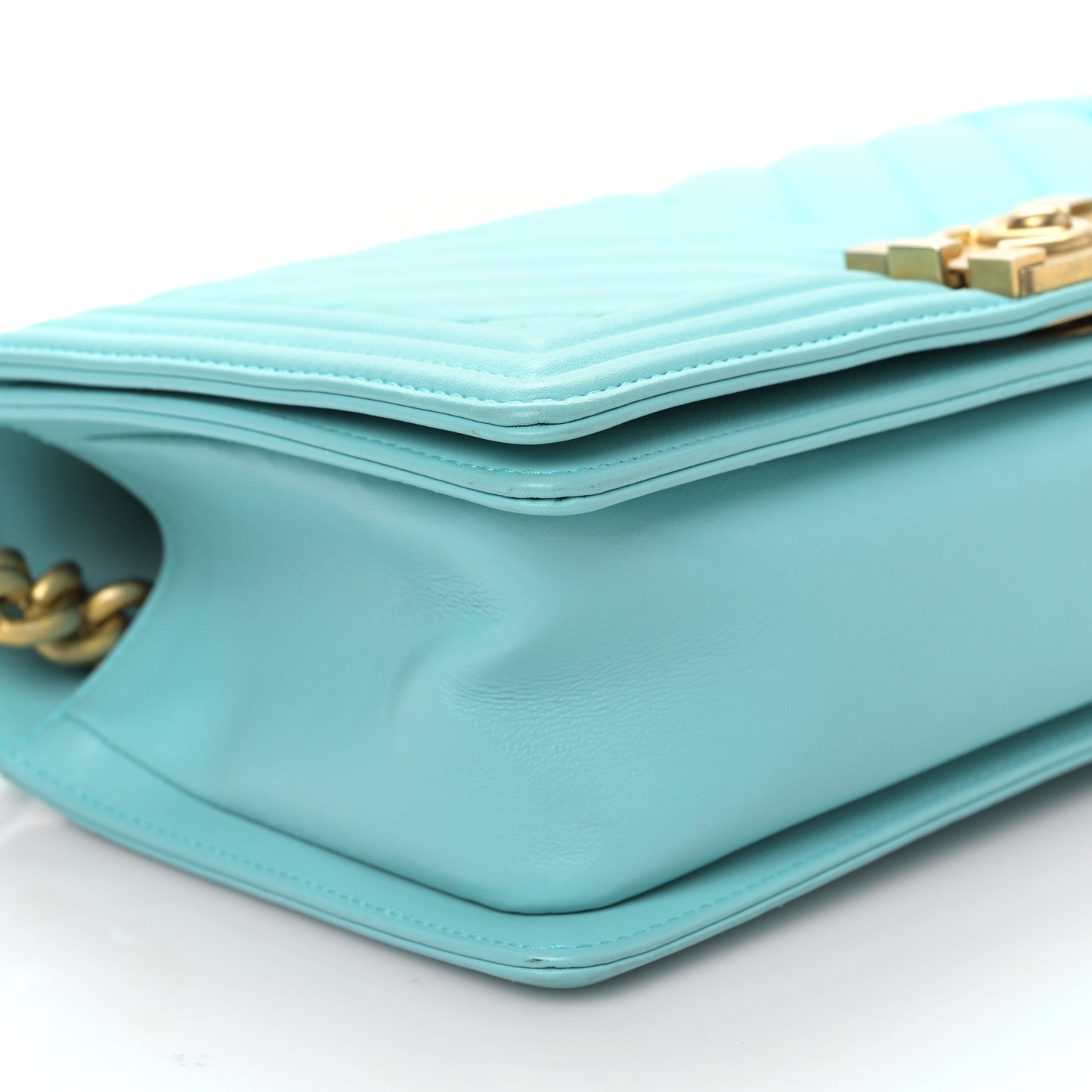 Lambskin Chevron Quilted Medium Boy Flap Turquoise