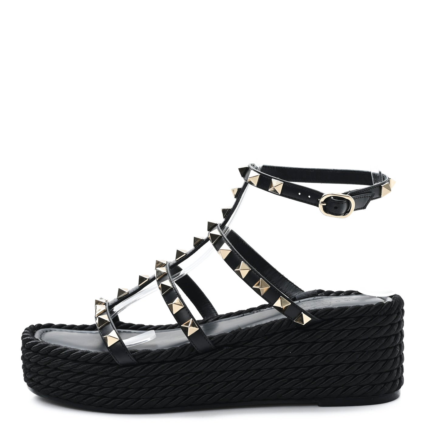 Calfskin Bedrock Rockstud Ankle Flat Sandals 36 Black