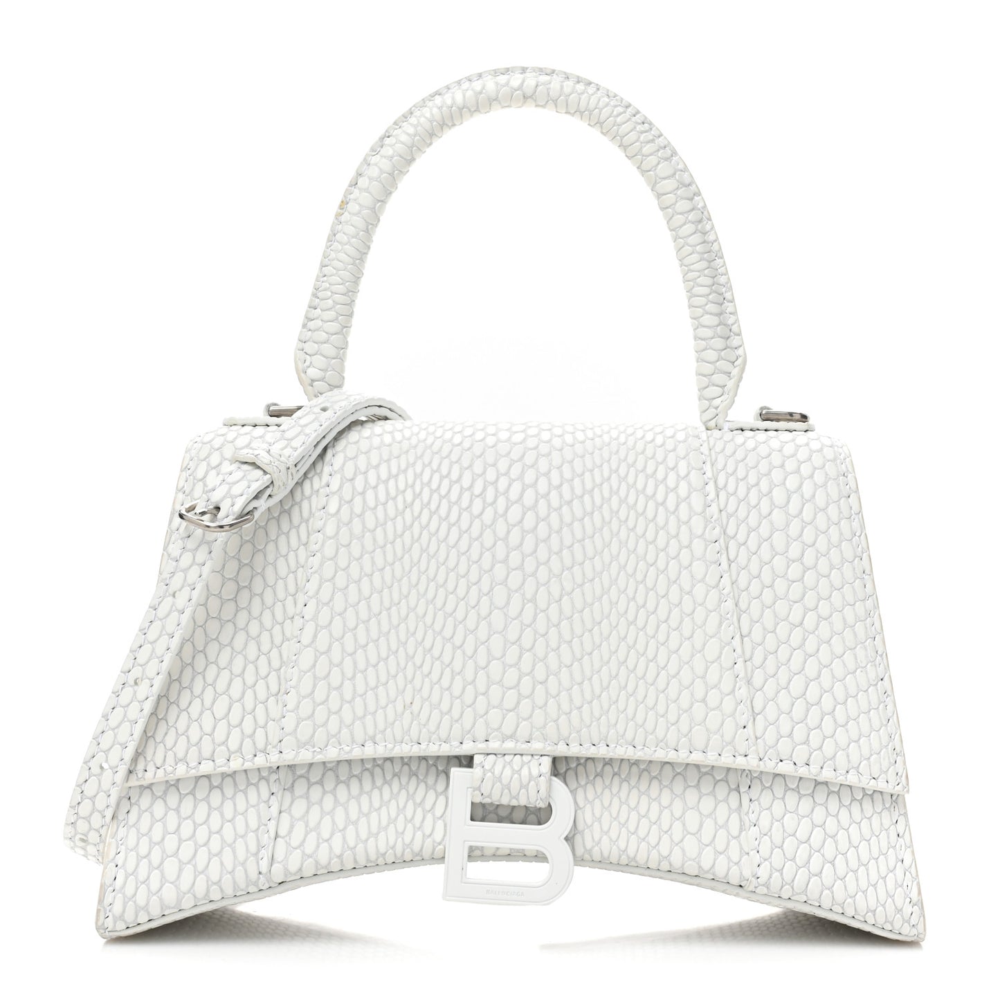 Matte Calfskin Snake Embossed Tonal B Small Hourglass Top Handle Bag Optic White