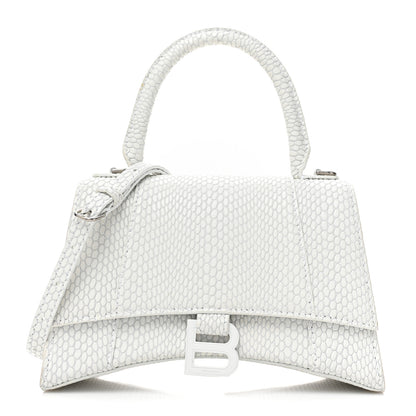 Balenciaga Matte Calfskin Snake Embossed Tonal B Small Hourglass Top Handle Bag Optic White 1 of 16