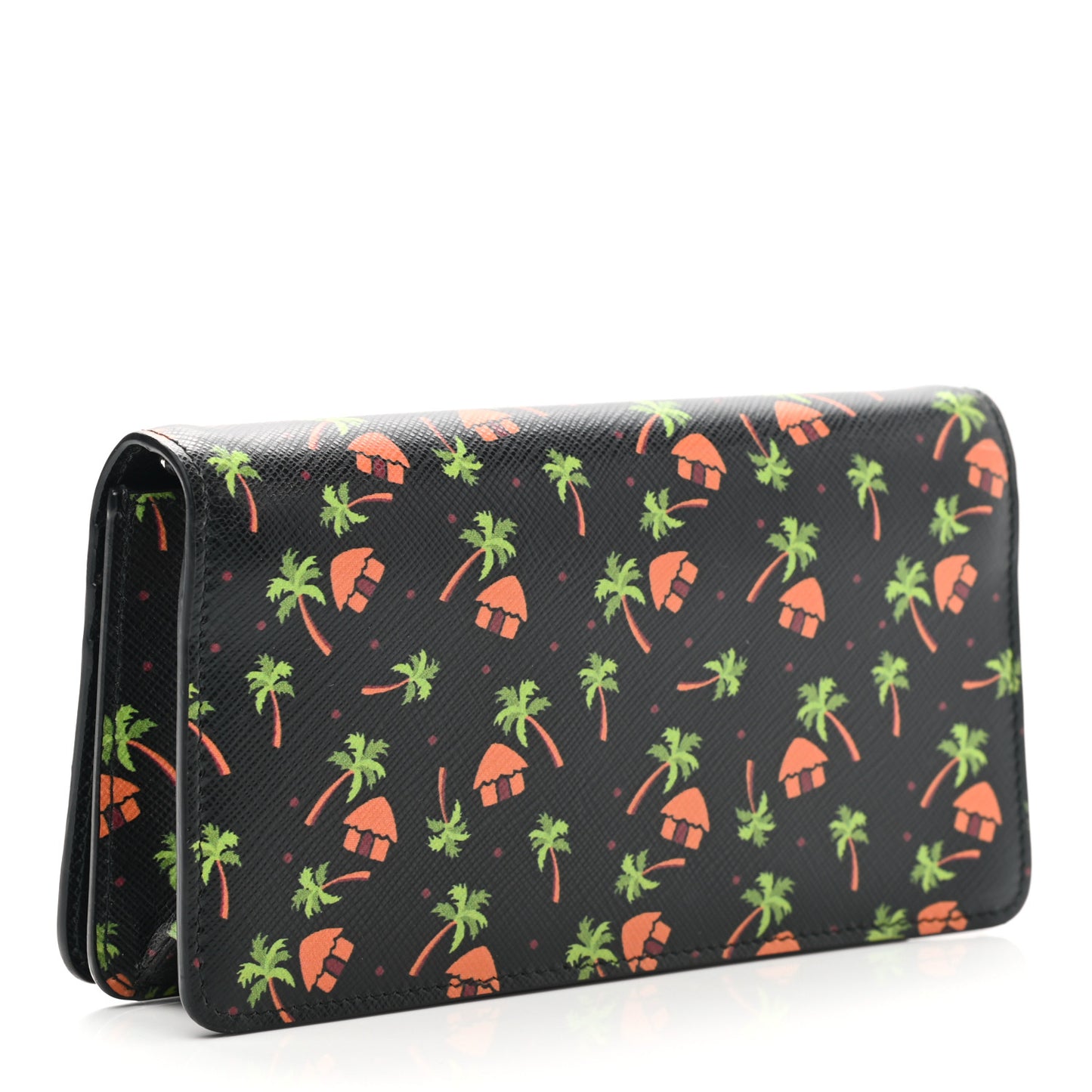 Saffiano Palm Tree Print Chain Wallet Black
