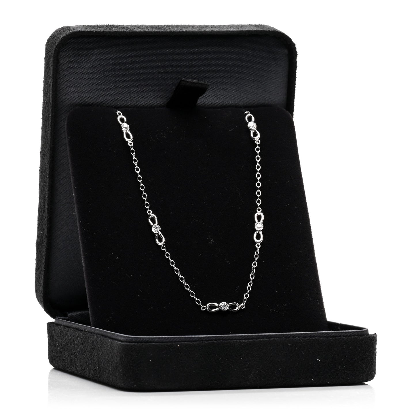 18K White Gold Diamond Infinity Station Necklace