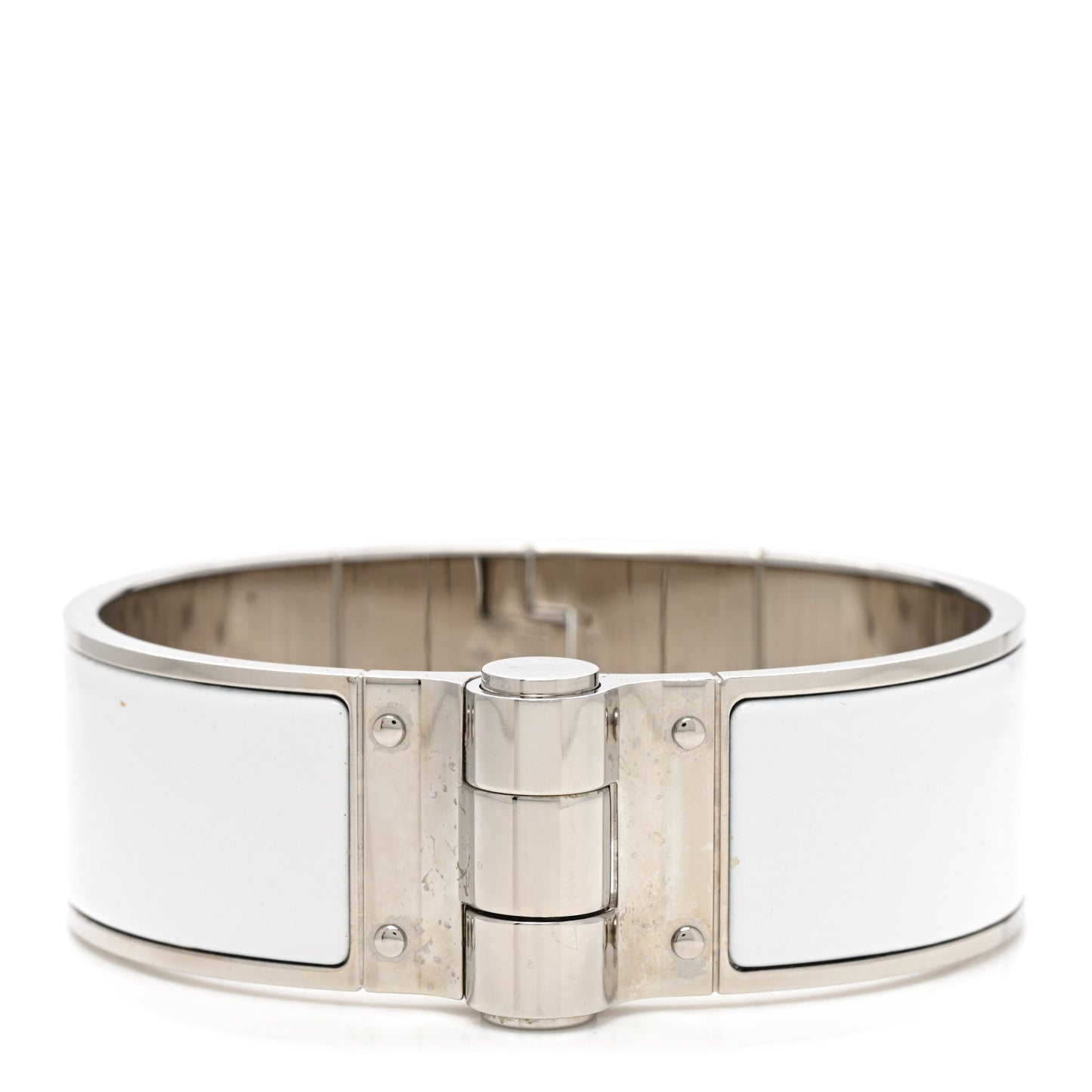 Enamel Charniere Uni Wide Hinged Bracelet L White