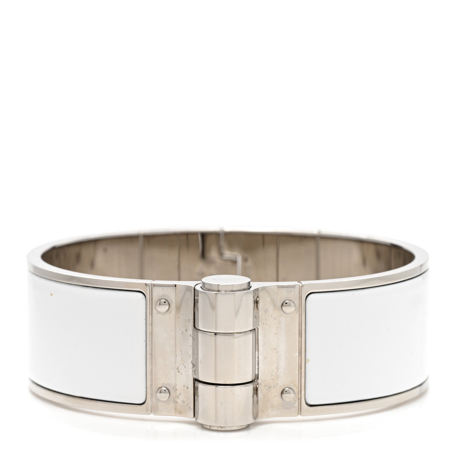 Hermes Enamel Charniere Uni Wide Hinged Bracelet L White 1 of 4