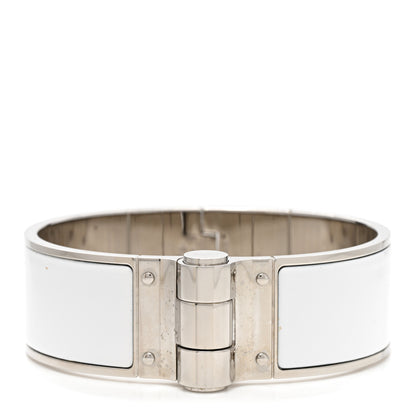 Hermes Enamel Charniere Uni Wide Hinged Bracelet L White 1 of 4