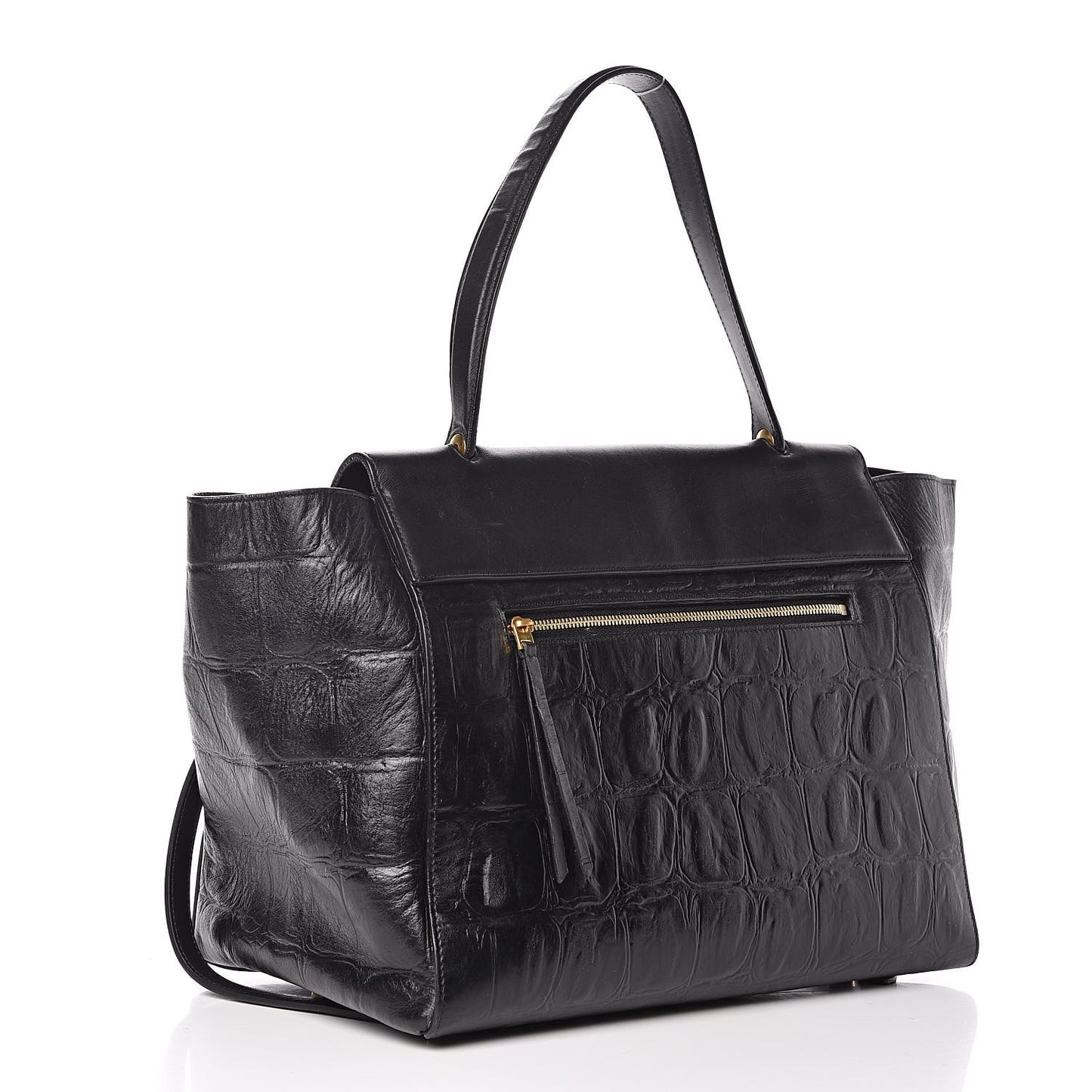 Calfskin Crocodile Embossed Small Belt Bag Black