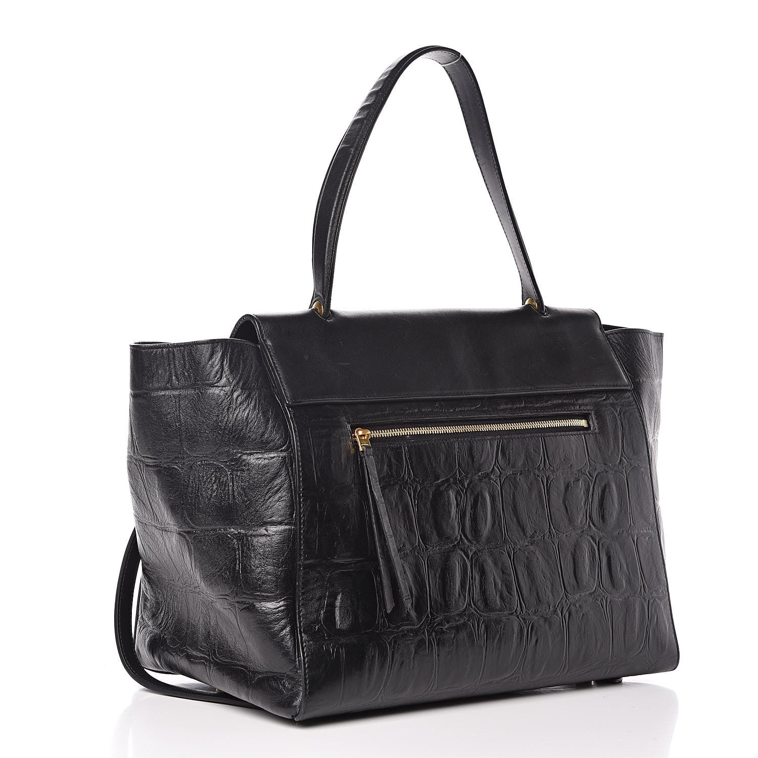 Celine Calfskin Crocodile Embossed Small Belt Bag Black 3 of 15
