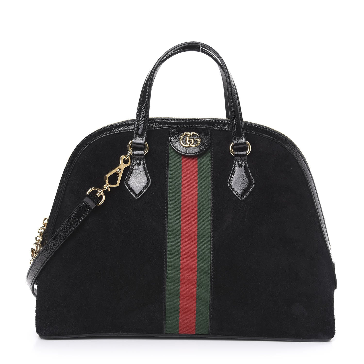 Gucci Suede Patent GG Web Medium Ophidia Top Handle Dome Bag Black 1 of 10