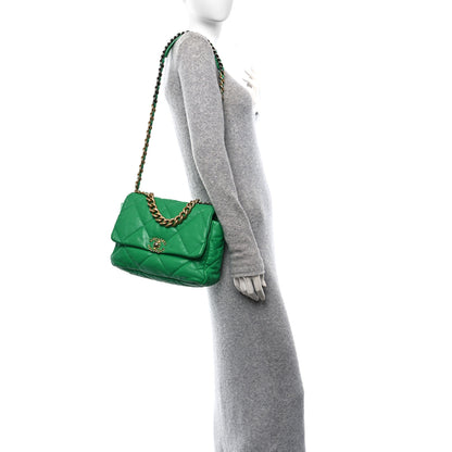 Chanel Goatskin Quilted Large Chanel 19 Flap Green 2 of 12