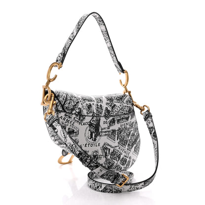 Christian Dior Calfskin Plan De Paris Printed Saddle Bag With Strap White Black 3 of 12