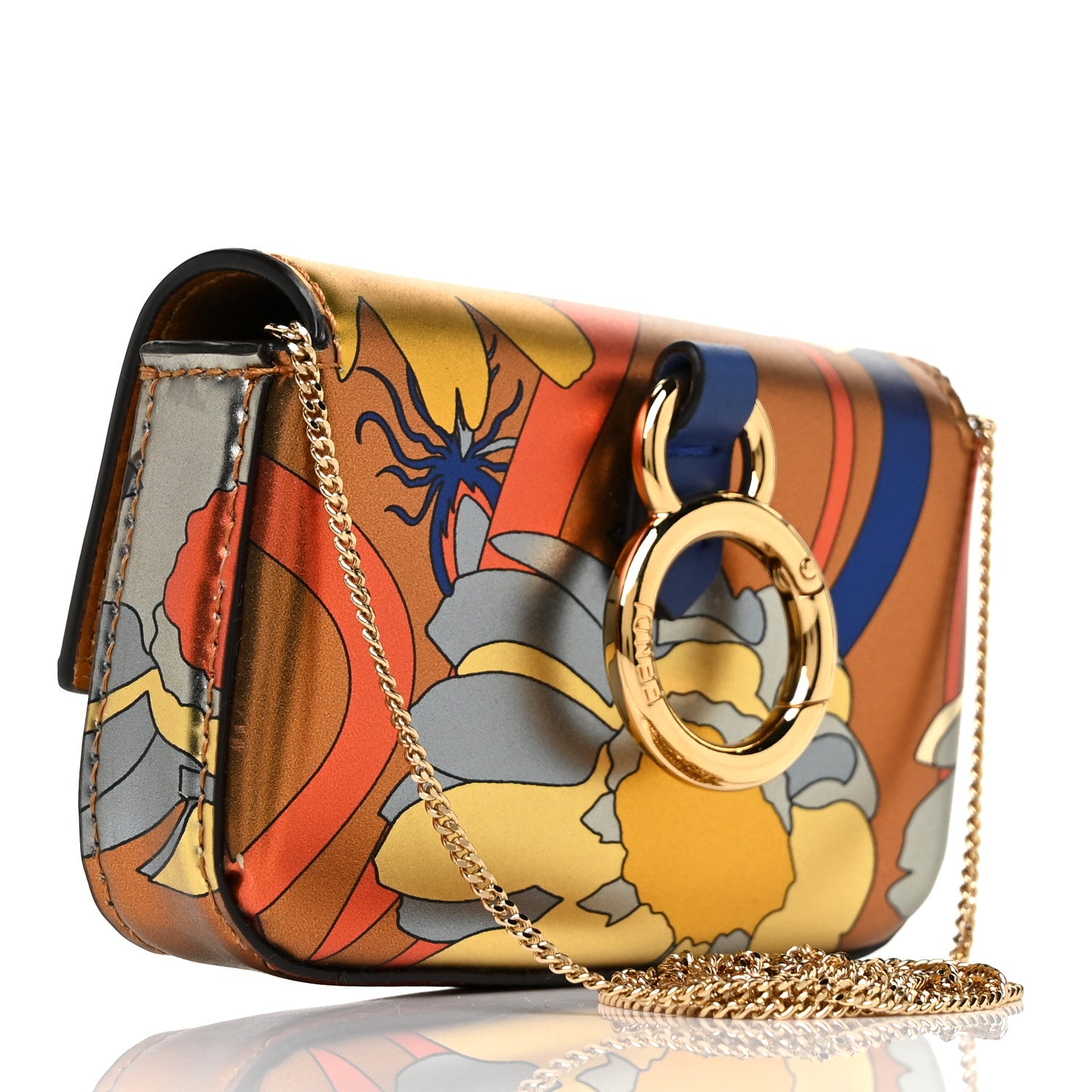 Fendi Metallic Calfskin Floral Nano Baguette Charm Bronze 2 of 7