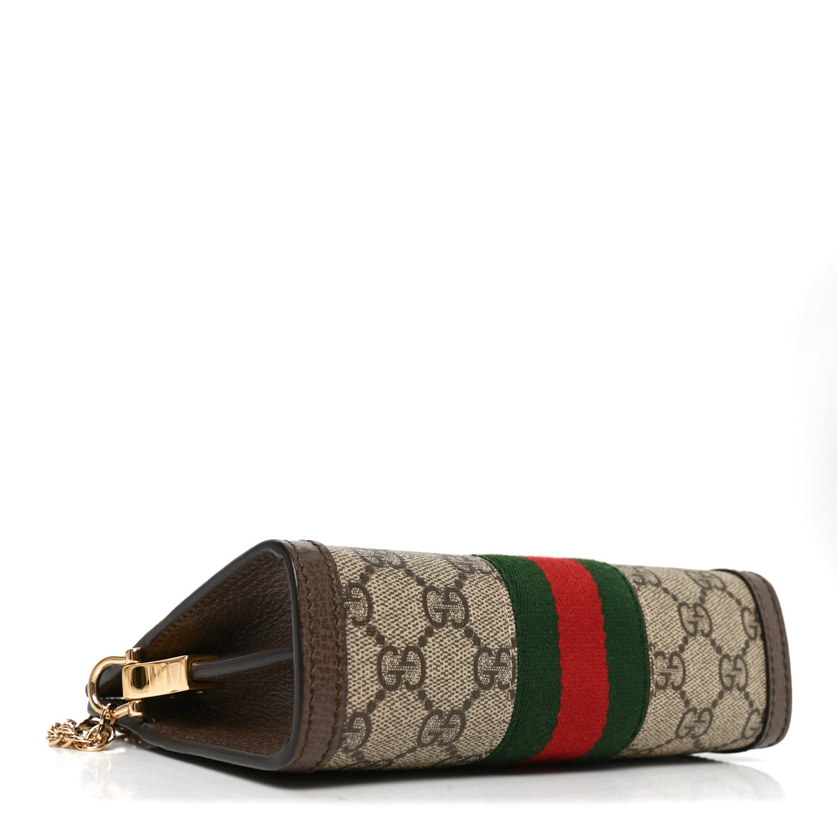 Gucci GG Supreme Monogram Textured Dollar Calfskin Web Mini Ophidia Chain Shoulder Bag Beige Ebony New Acero 3 of 9