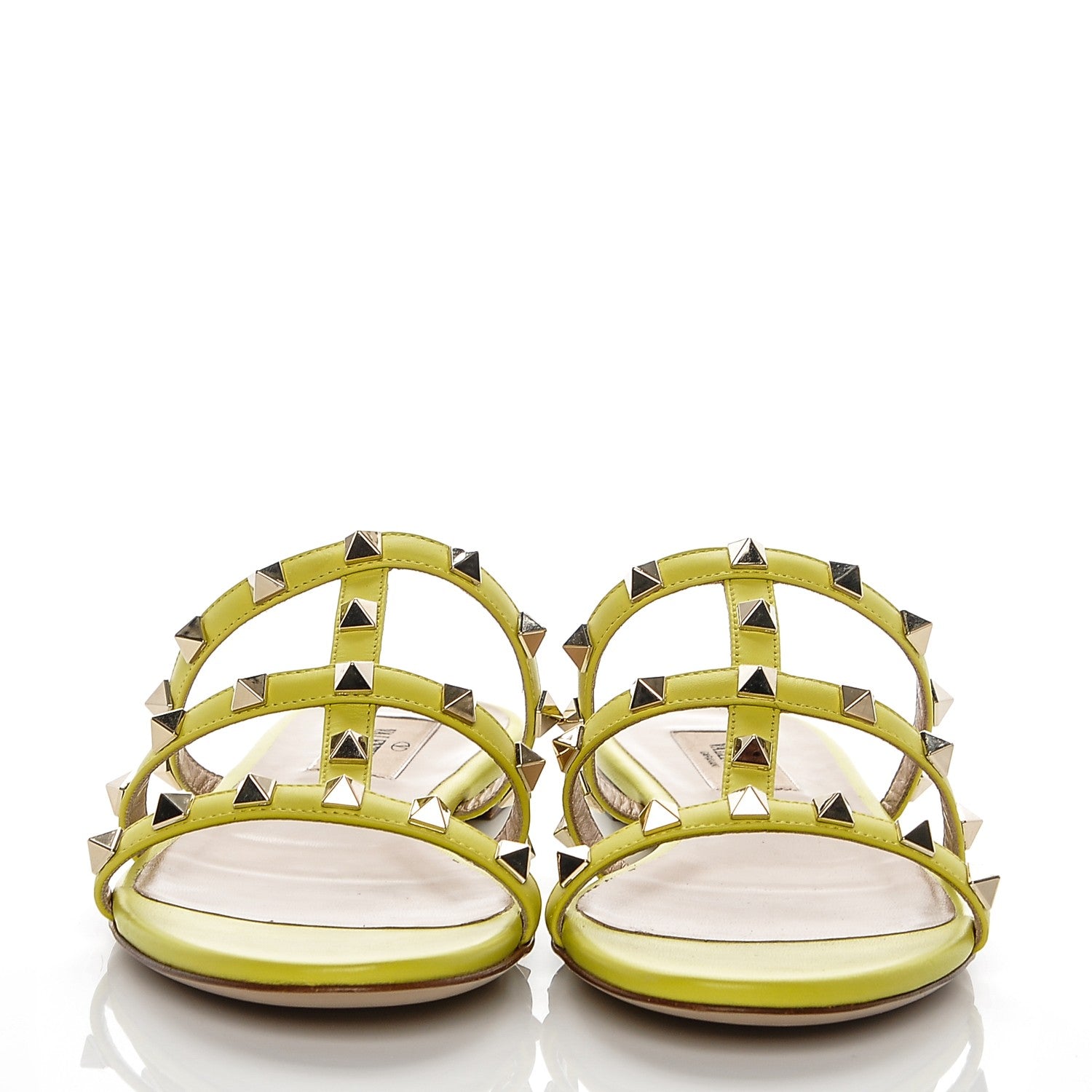 Valentino Garavani Nappa Rockstud Caged Flat Slide Sandals 37.5 Acid Yellow 2 of 8