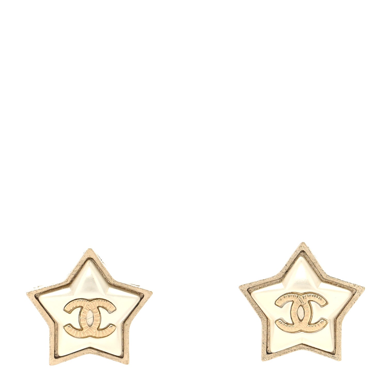 Chanel Resin Metal CC Star Earrings Gold Pearly White 1 of 4