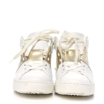 Valentino Garavani Calfskin Womens Rockstud Open High Top Sneakers 37.5 White Platino 2 of 9