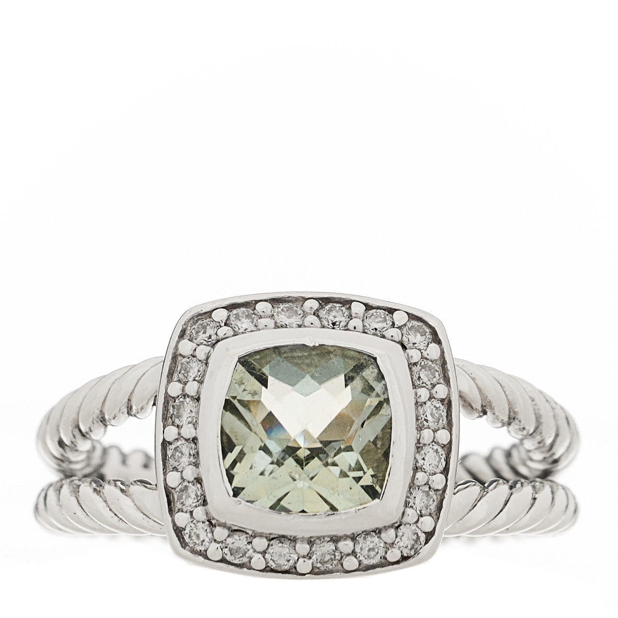 Sterling Silver Diamond Prasiolite 7mm Petite Albion Ring 50 5.25