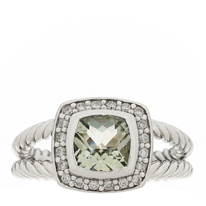 David Yurman Sterling Silver Diamond Prasiolite 7mm Petite Albion Ring 50 5.25 1 of 4