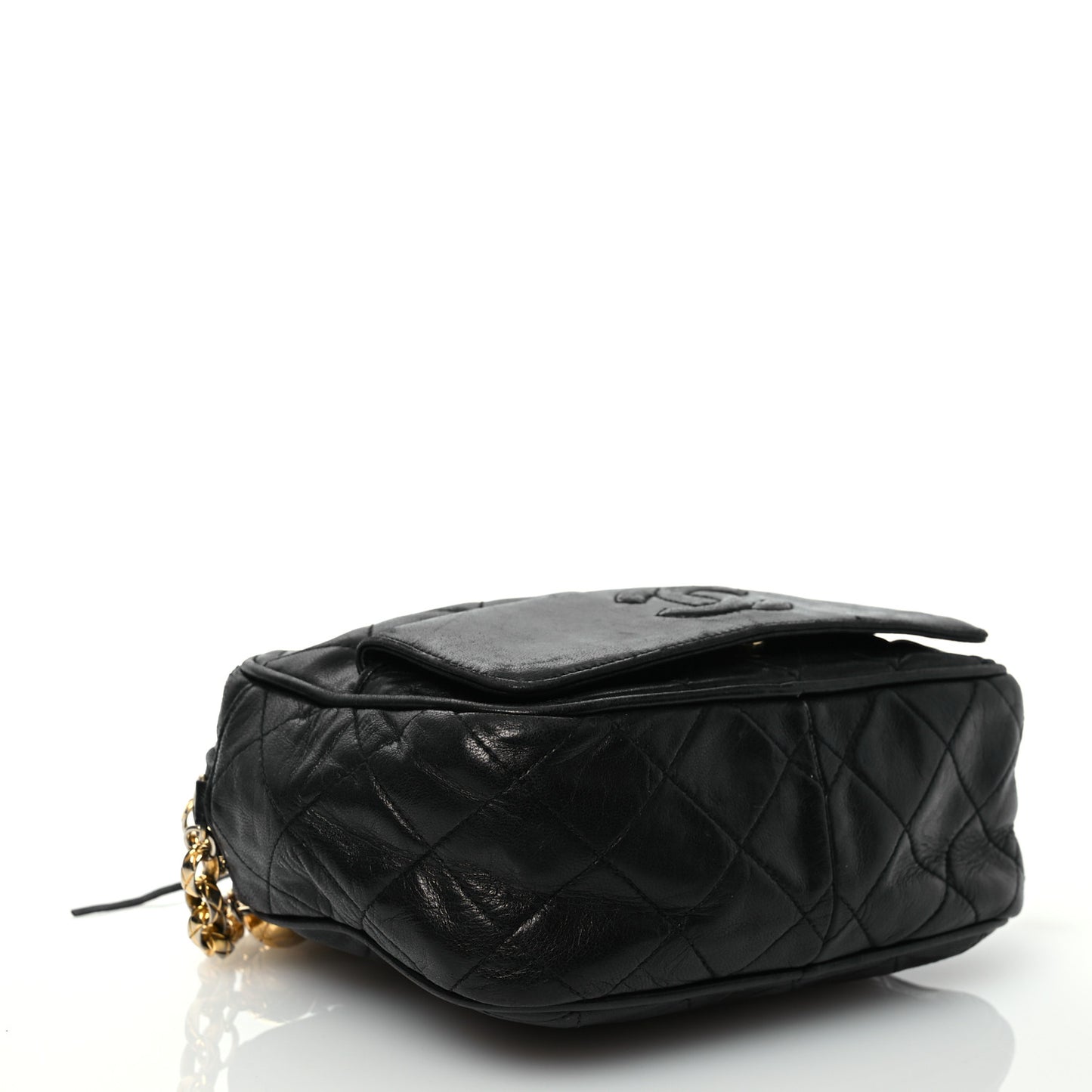 Lambskin Quilted Tassel Camera Case Black