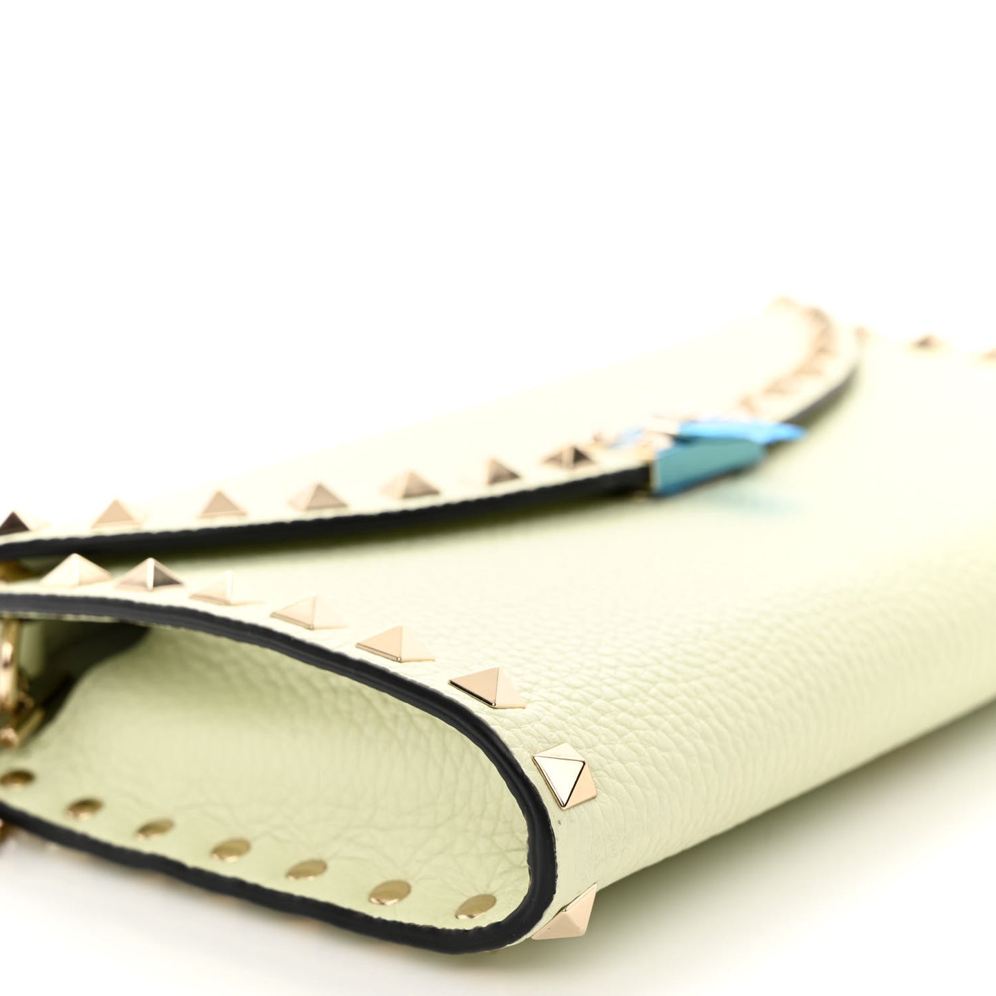 Grainy Calfskin Rockstud Flip Lock Wallet With Chain Meadow Mist