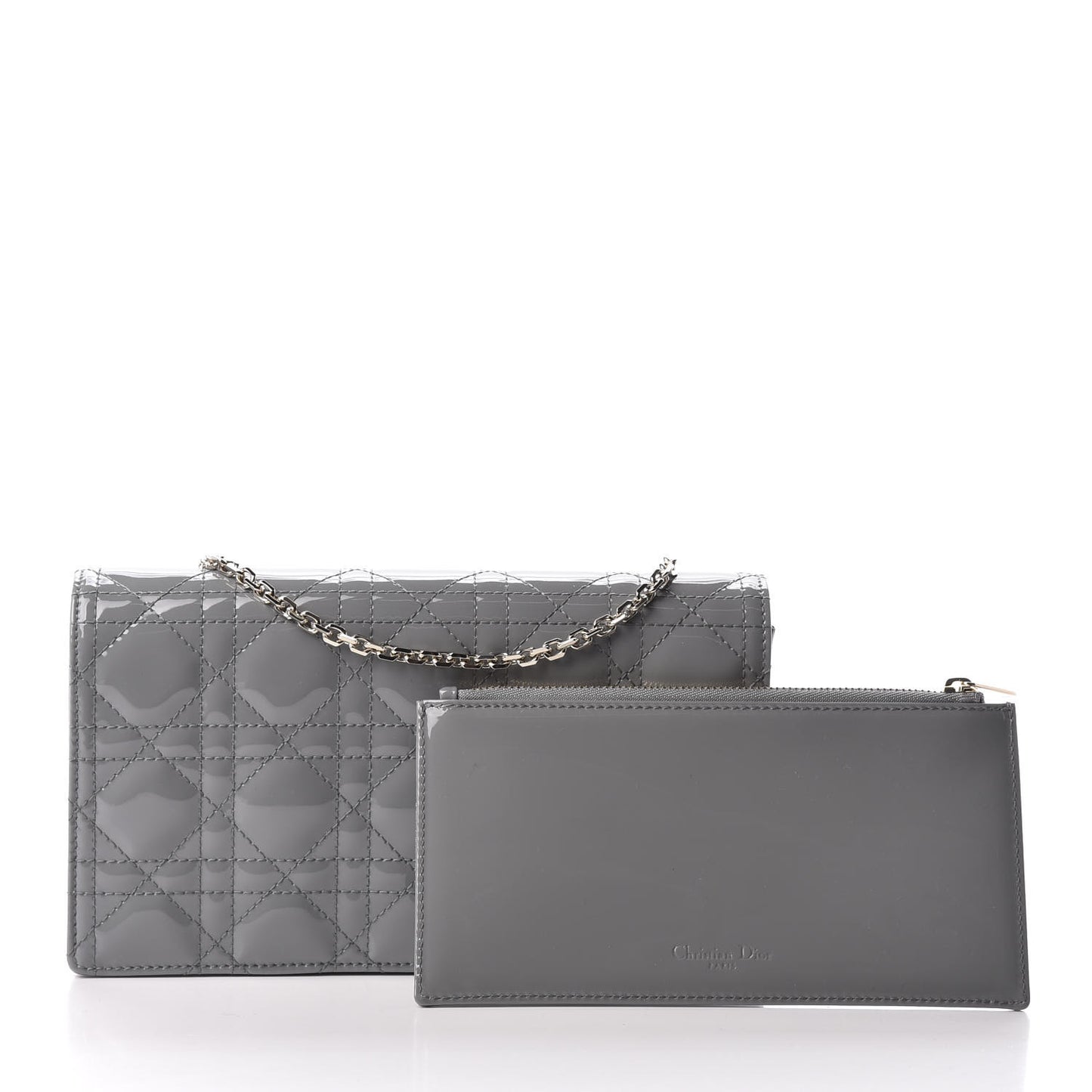 Patent Cannage Lady Dior Clutch Grey Stone