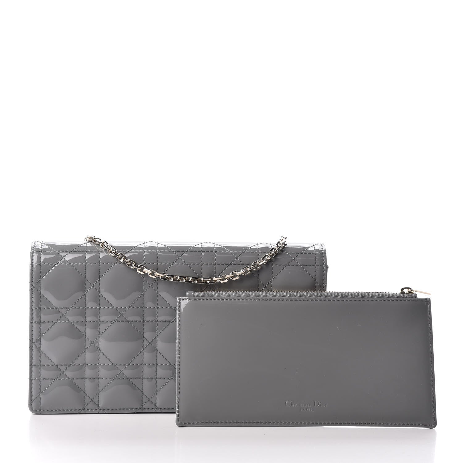 Christian Dior Patent Cannage Lady Dior Clutch Grey Stone 9 of 10