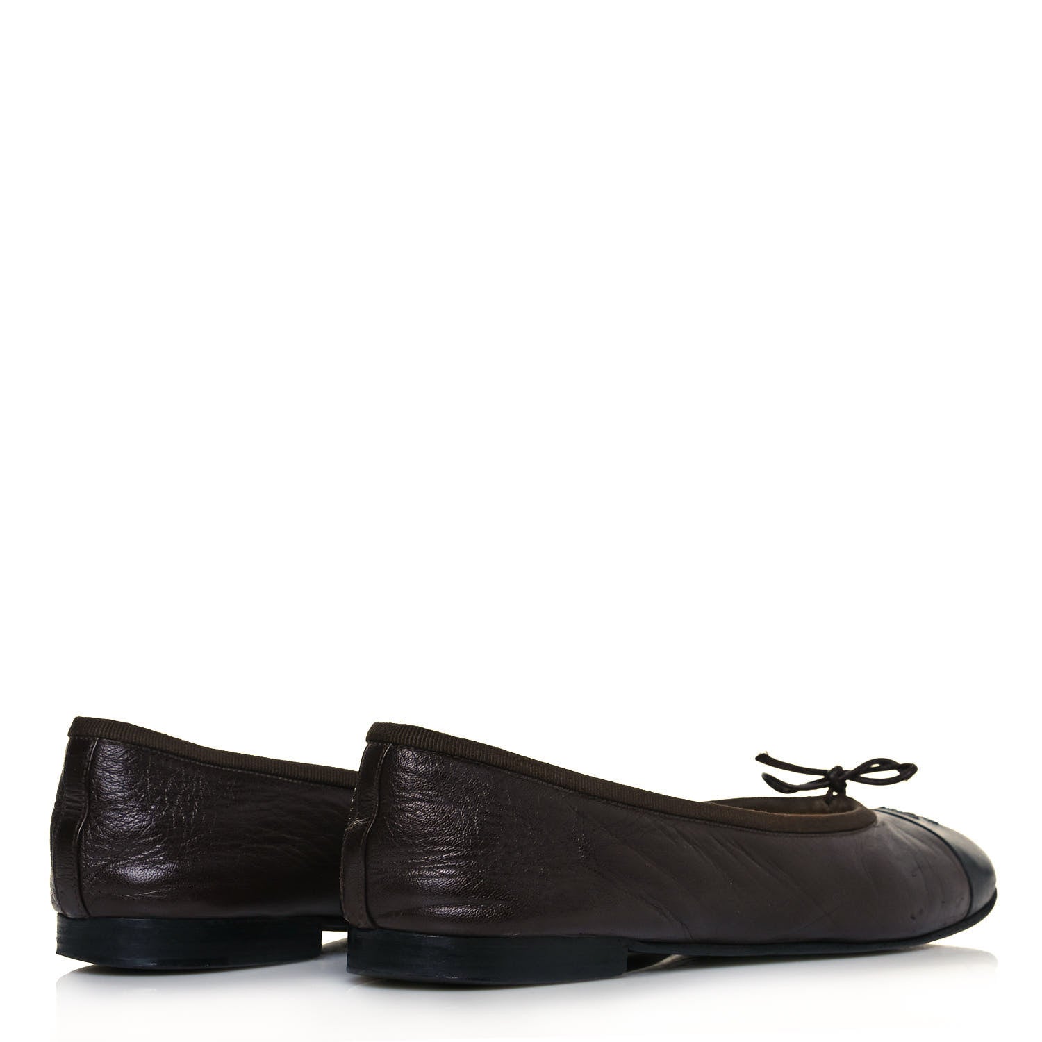 Chanel Lambskin Cap Toe Ballerina Flats 39.5 Black Brown 4 of 13