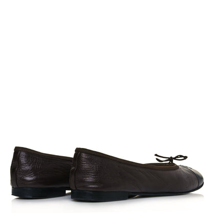 Chanel Lambskin Cap Toe Ballerina Flats 39.5 Black Brown 4 of 13