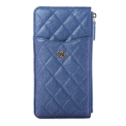 Chanel Iridescent Caviar Quilted Classic Flat Wallet Pouch Dark Blue 1 of 7