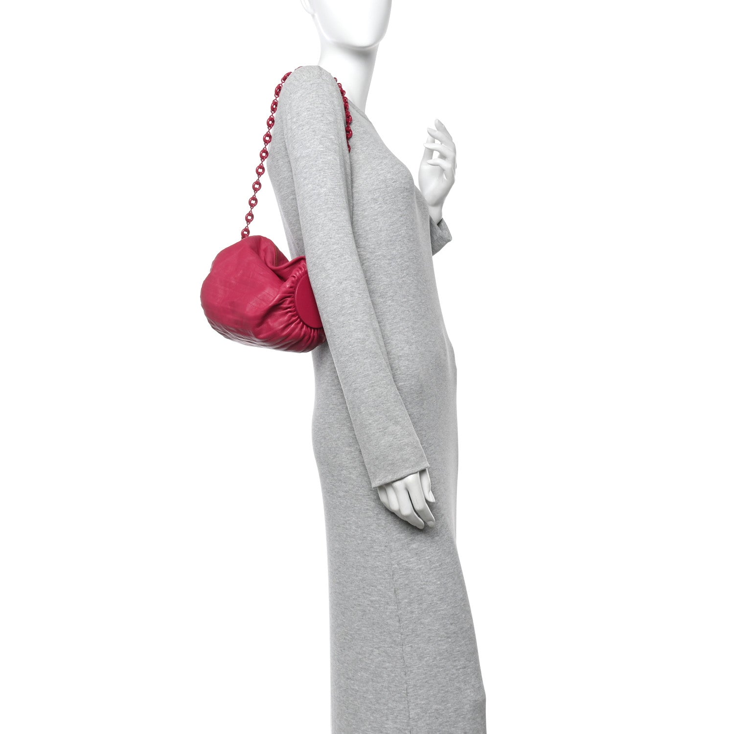 Loewe Lambskin Pleated Bracelet Pouch Chain Shoulder Bag Rouge Blossoms 3 of 10