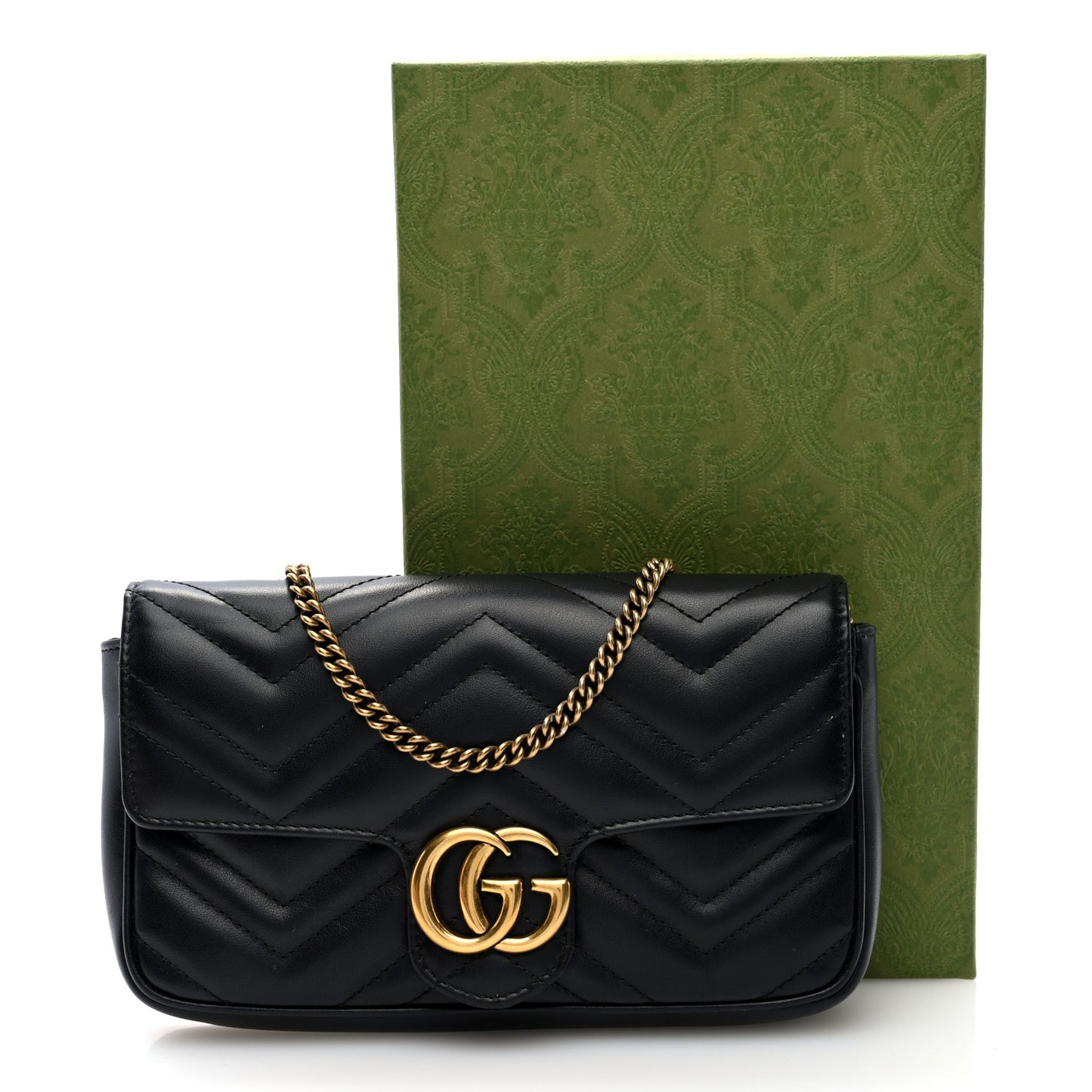Calfskin Matelasse Mini GG Marmont Shoulder Bag With Case Black White