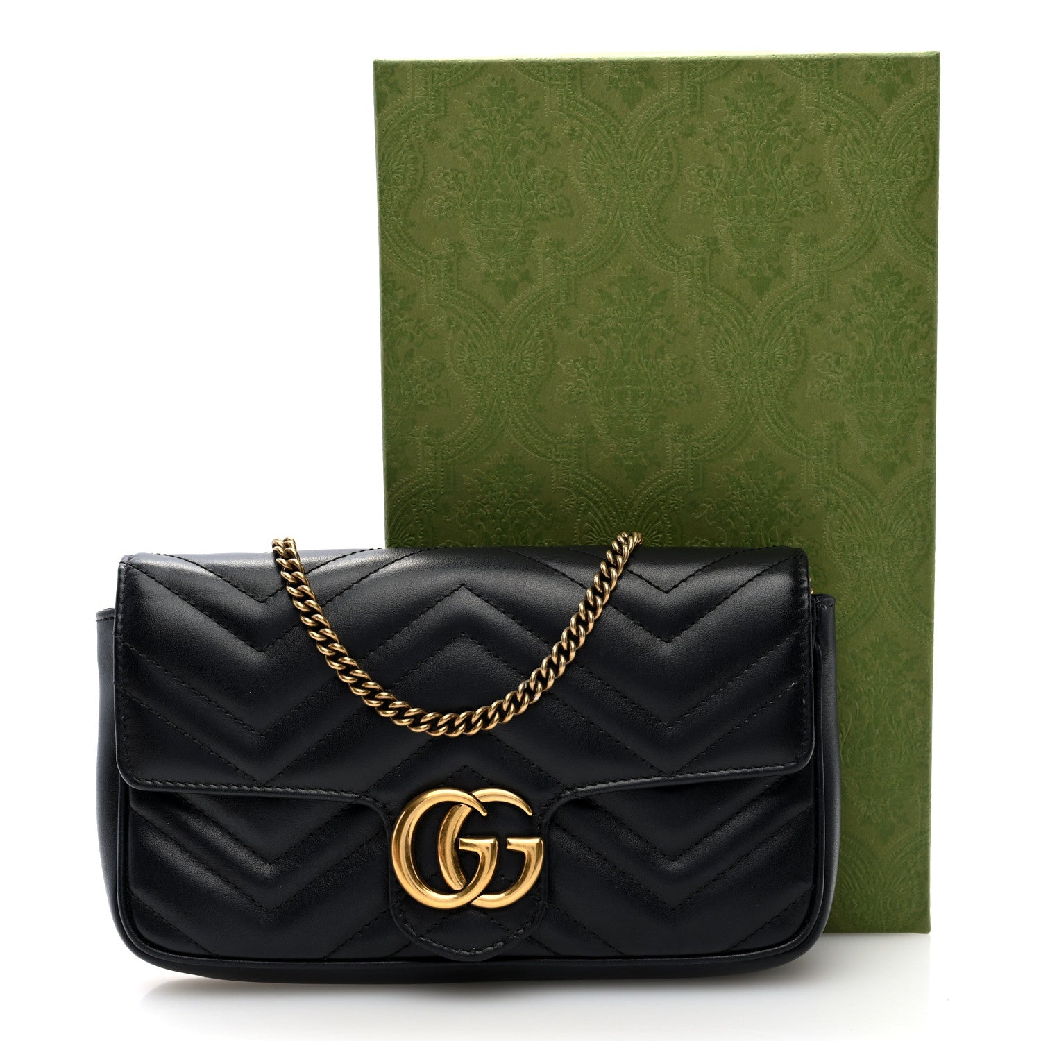Gucci Calfskin Matelasse Mini GG Marmont Shoulder Bag With Case Black White 10 of 10