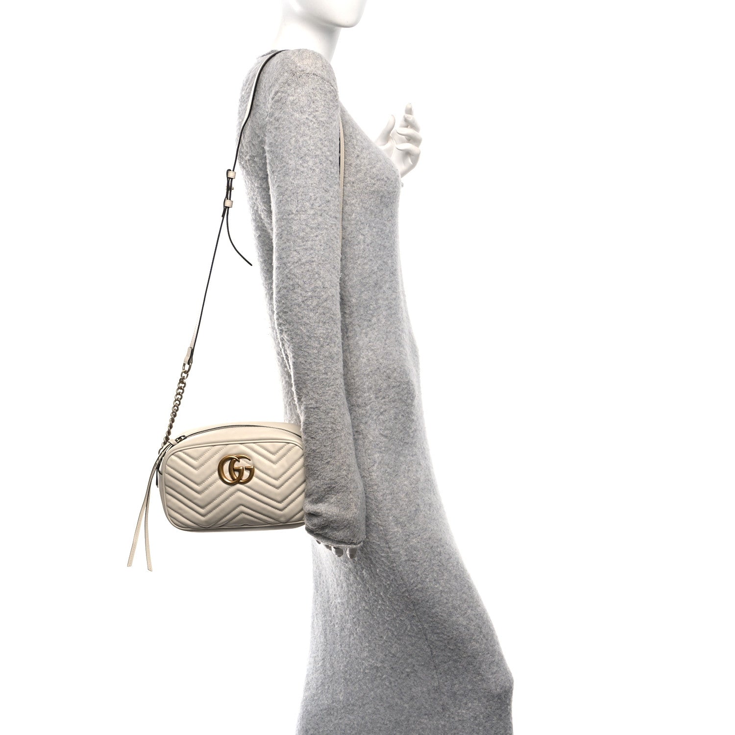 Gucci Calfskin Matelasse Small GG Marmont Chain Shoulder Bag White 2 of 12