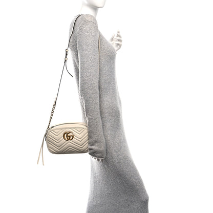 Gucci Calfskin Matelasse Small GG Marmont Chain Shoulder Bag White 2 of 12