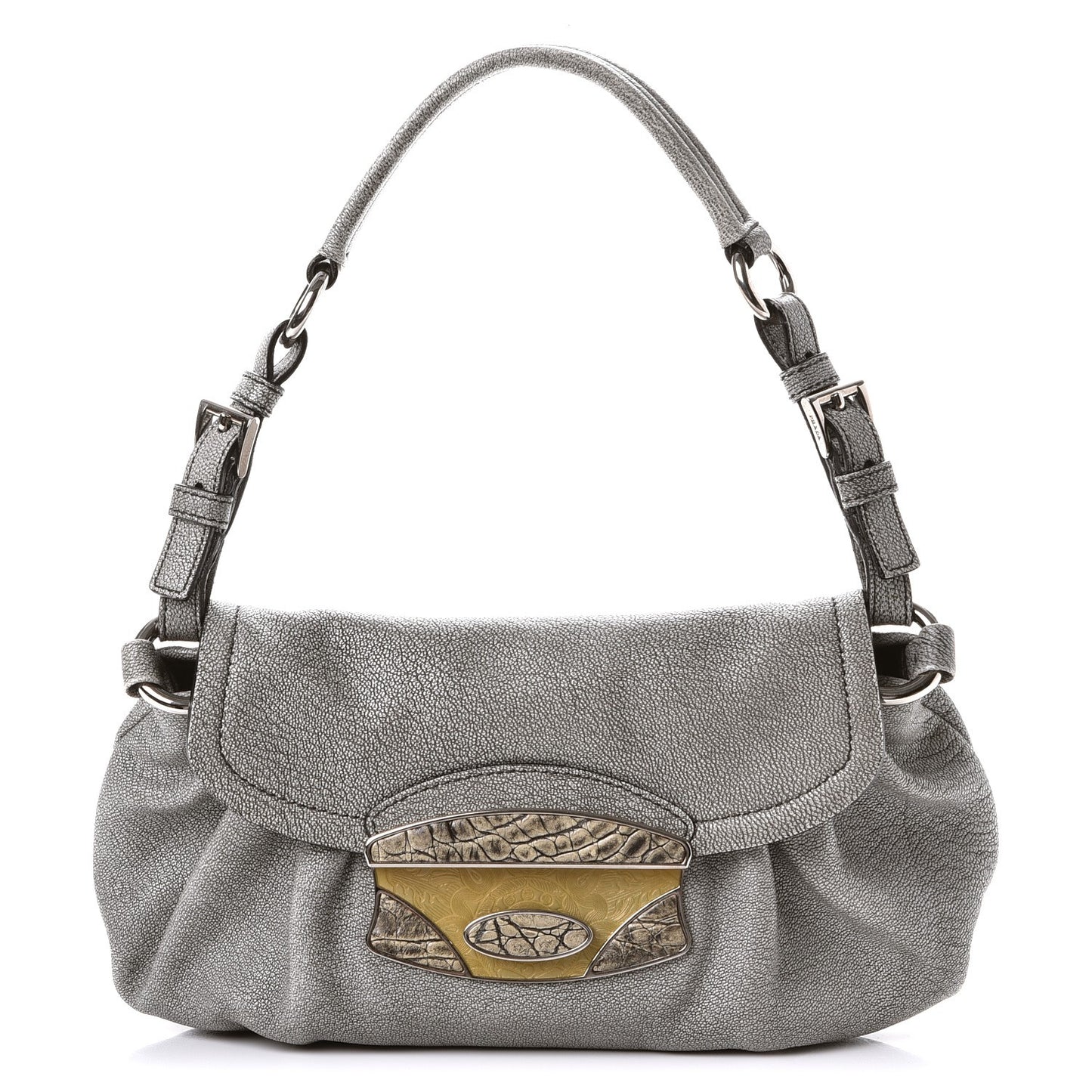 Metallic Goatskin Shoulder Flap Bag Silver