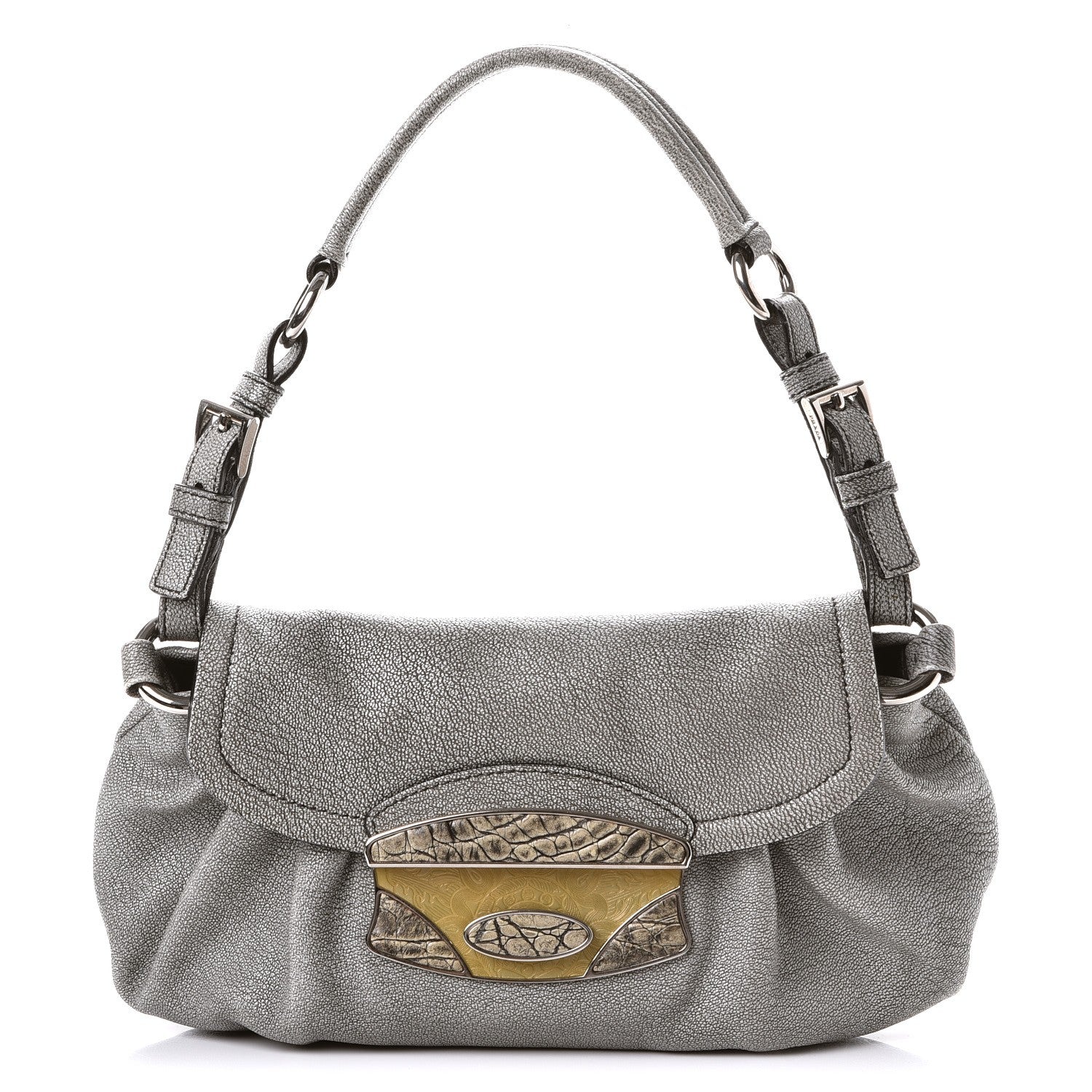Prada Metallic Goatskin Shoulder Flap Bag Silver 1 of 9