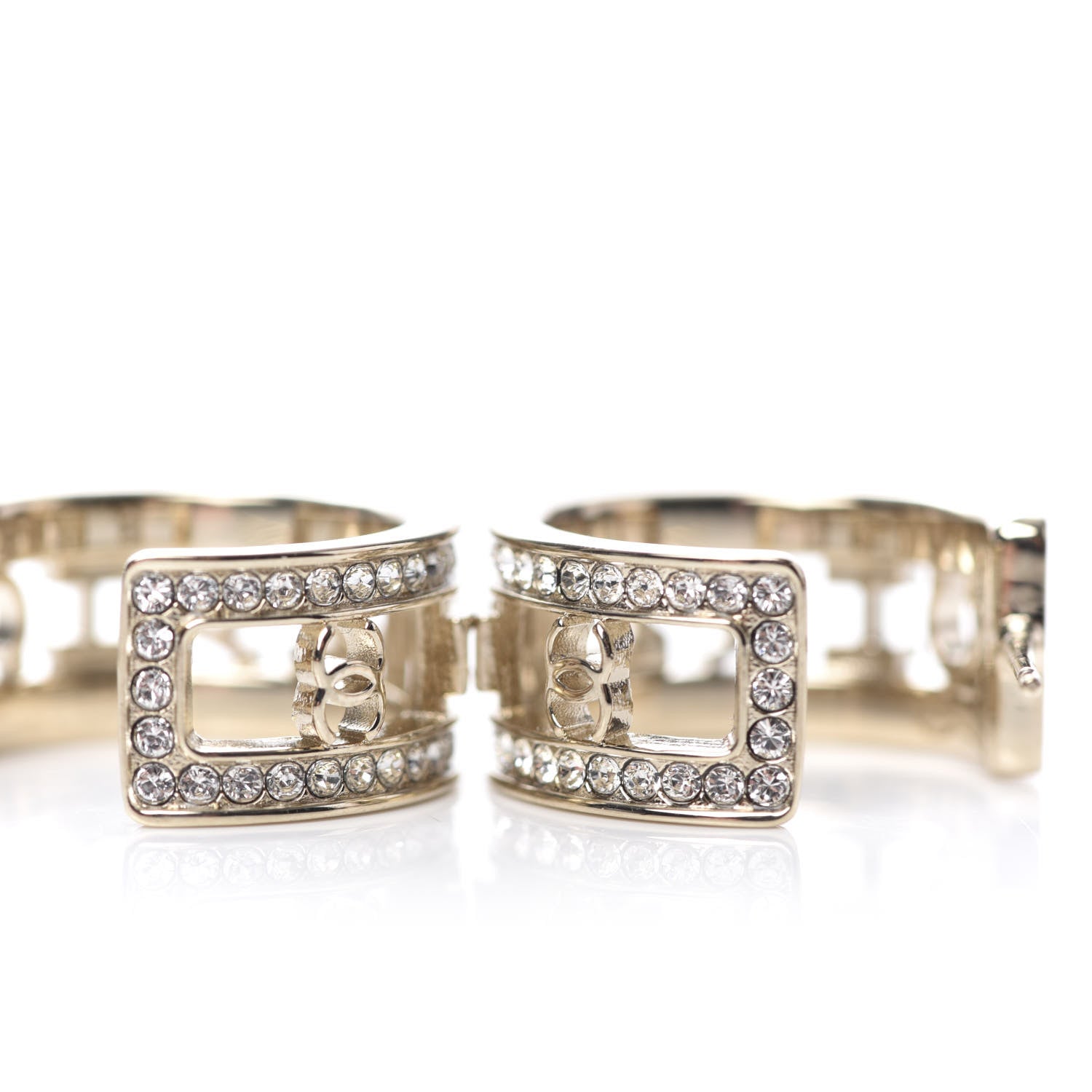 Chanel Metal Crystal Bow-tiful CC Hoop Earrings Gold 4 of 5