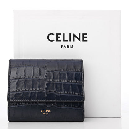 Celine Calfskin Crocodile Embossed Small Tri-Fold Wallet Navy Blue 9 of 9