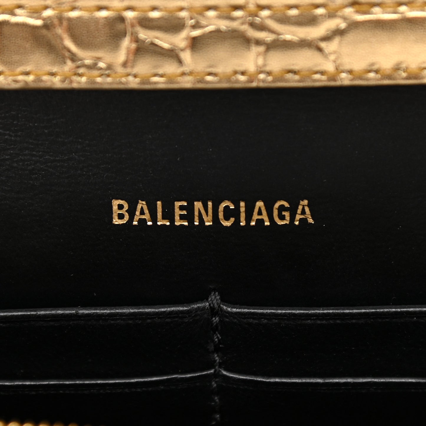 Metallic Calfskin Crocodile Embossed Hourglass Chain Bag Gold