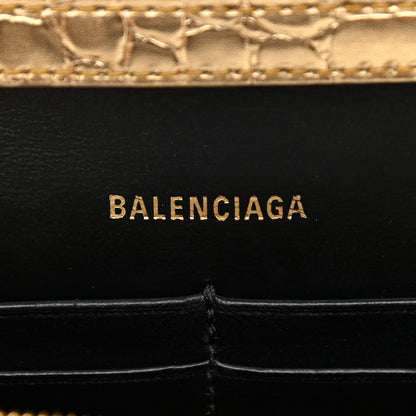 Balenciaga Metallic Calfskin Crocodile Embossed Hourglass Chain Bag Gold 5 of 7
