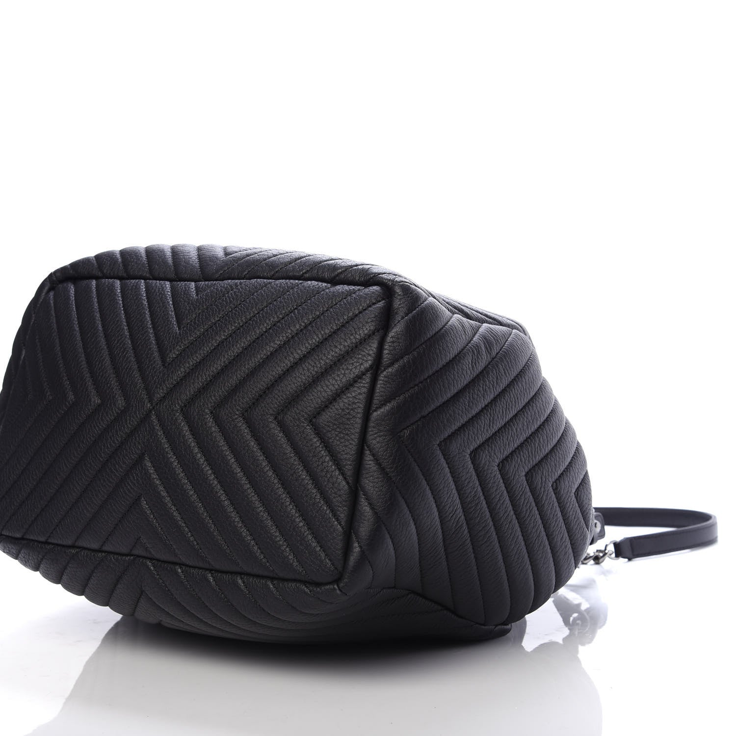 Chanel Deerskin Chevron Large CC Chain Bucket Drawstring Bag Black 8 of 12