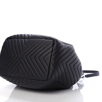 Chanel Deerskin Chevron Large CC Chain Bucket Drawstring Bag Black 8 of 12