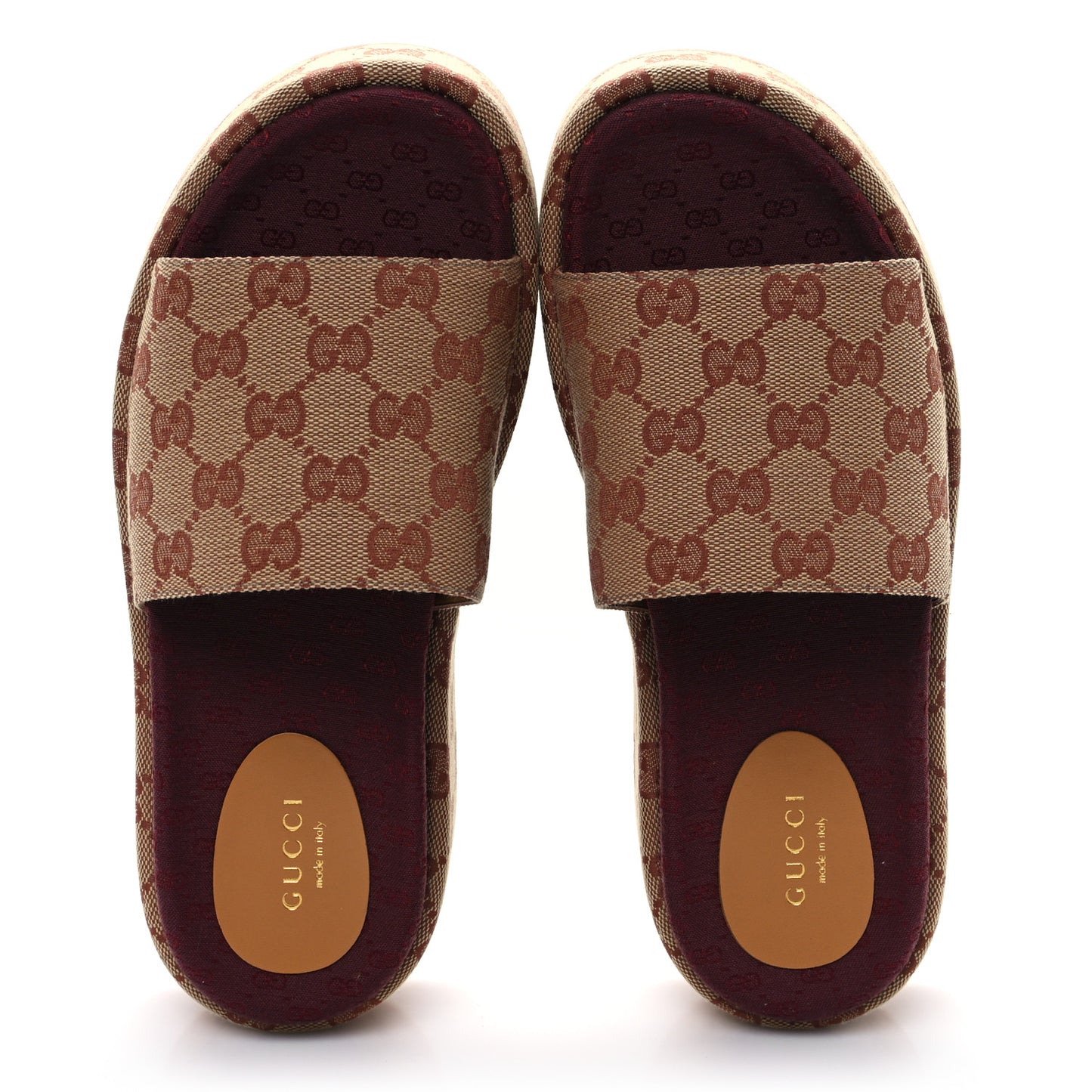 Canvas GG Monogram Angelina Platform Slide Sandals 37.5 Beige Ruggine