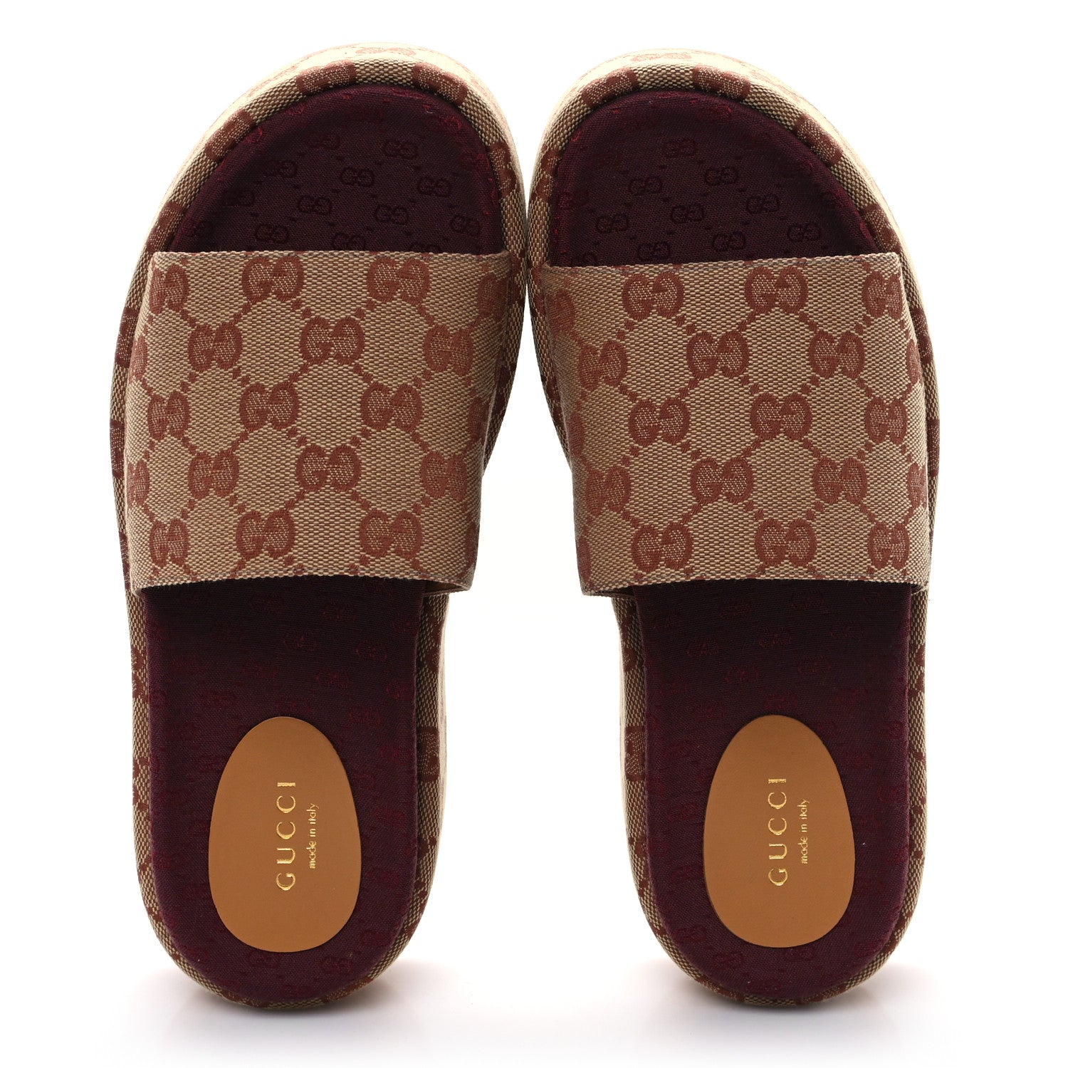 Gucci Canvas GG Monogram Angelina Platform Slide Sandals 37.5 Beige Ruggine 2 of 10