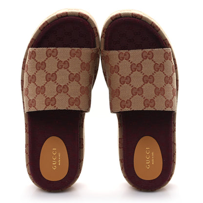 Gucci Canvas GG Monogram Angelina Platform Slide Sandals 37.5 Beige Ruggine 2 of 10