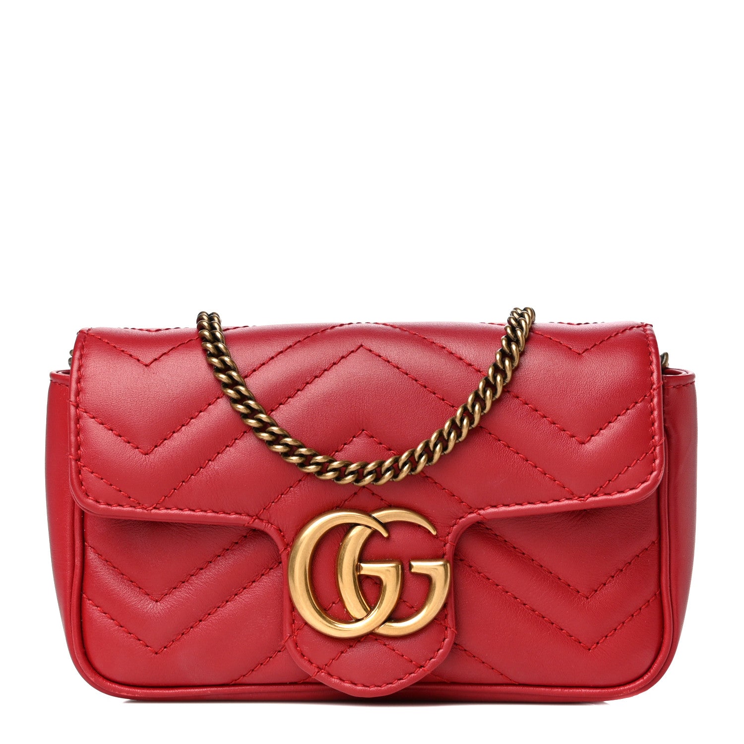 Gucci Calfskin Matelasse Super Mini GG Marmont Shoulder Bag Hibiscus Red 1 of 19